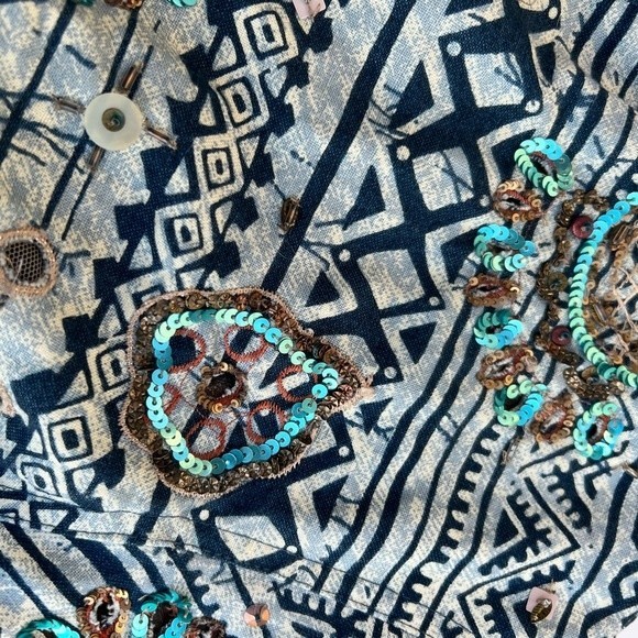 Chico’s Linen Blend Boho Embroidered Jacket with Sequins Size 0 - Picture 10 of 12